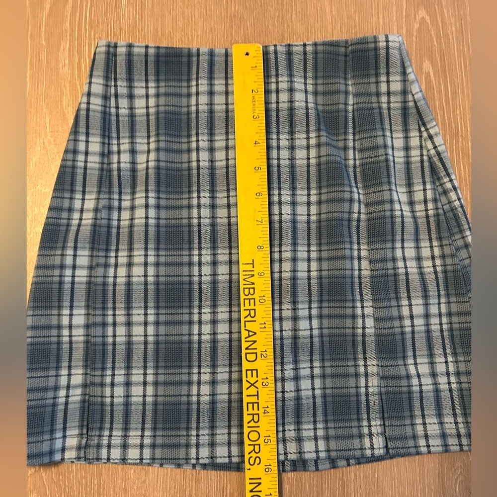 Brandy Melville Blue Black & White Tartan Plaid Mini Skirt Zip Back EUC One Size - Picture 8 of 9